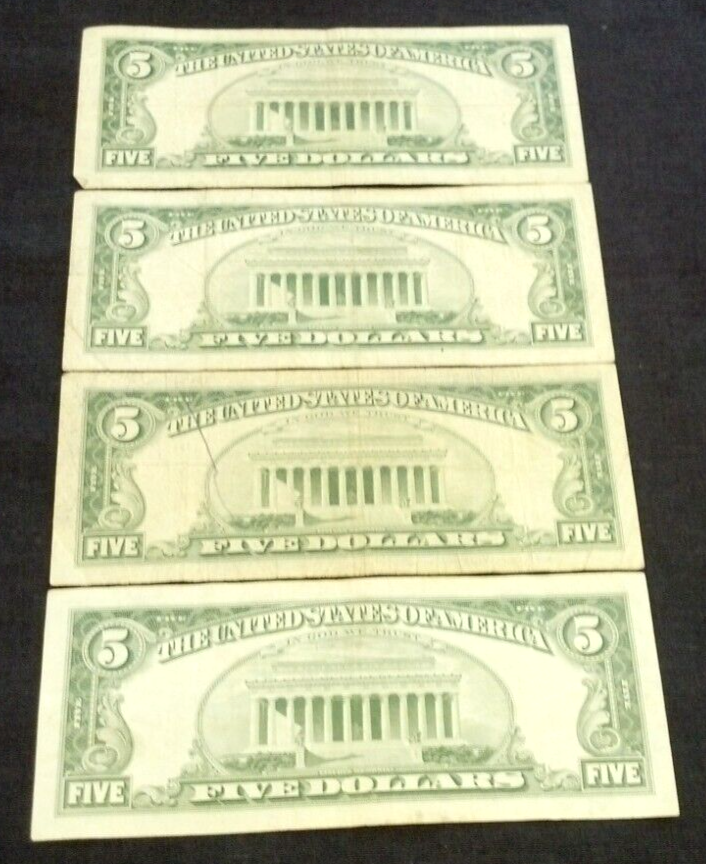 (4) 1963 $5 RED SEAL STAR NOTES (2718)