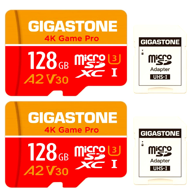 Gaming Storage Security Data Memory GIGASTONE 128GB Micro SD XC A2 V30 (2) Pack.