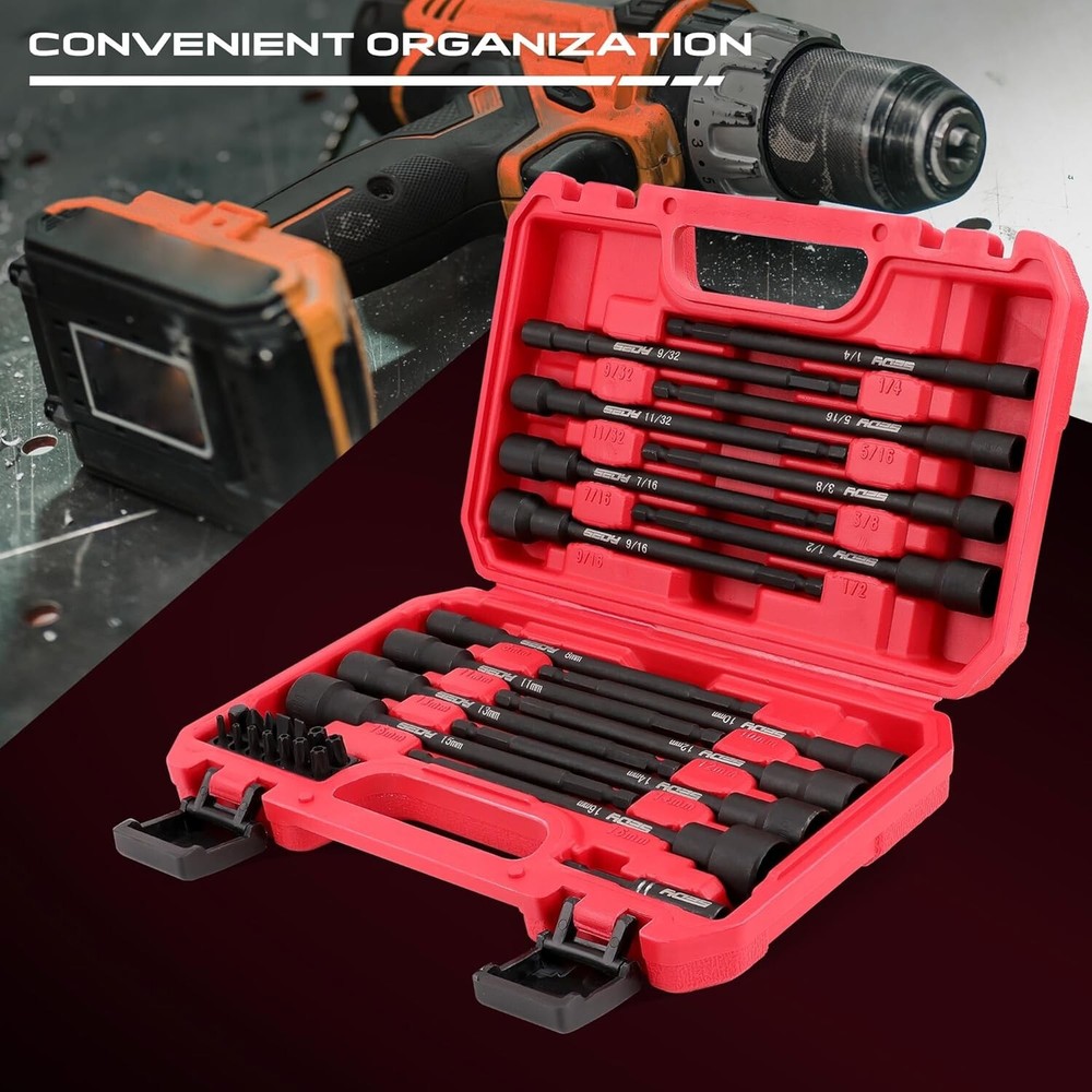 Nut Driver Impact Bit Set - 31-Piece Magnetic Socket Impact Drill Bit Tool Sets