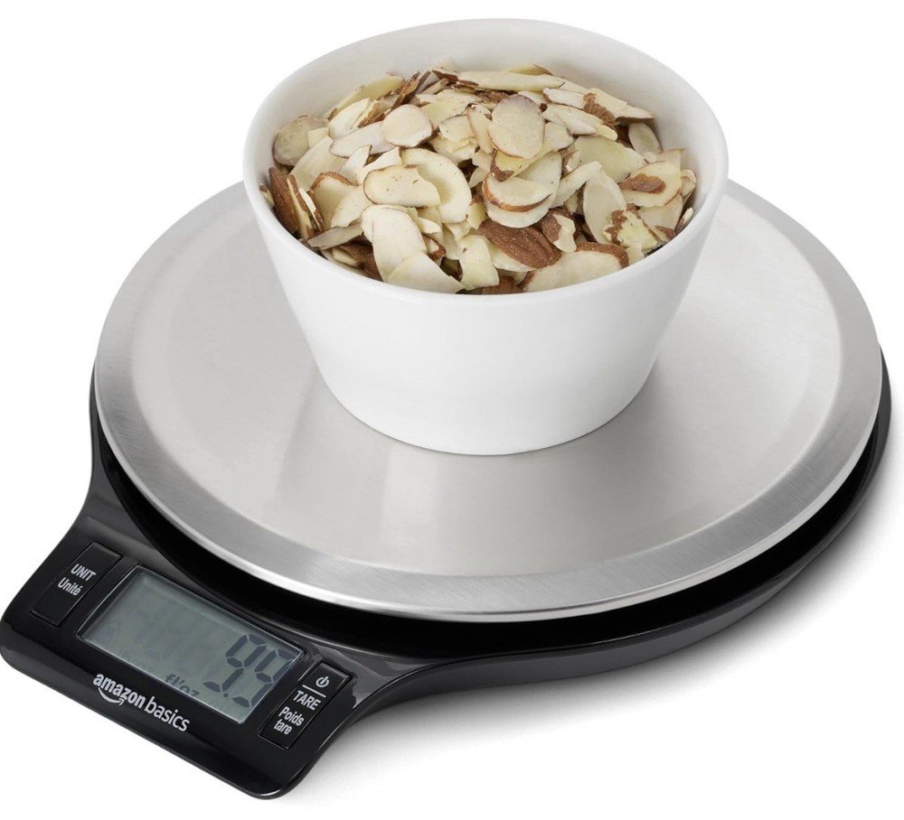 Amazon Basics Digital Kitchen Scale with LCD Display, Tare Function, Up To 11 LB