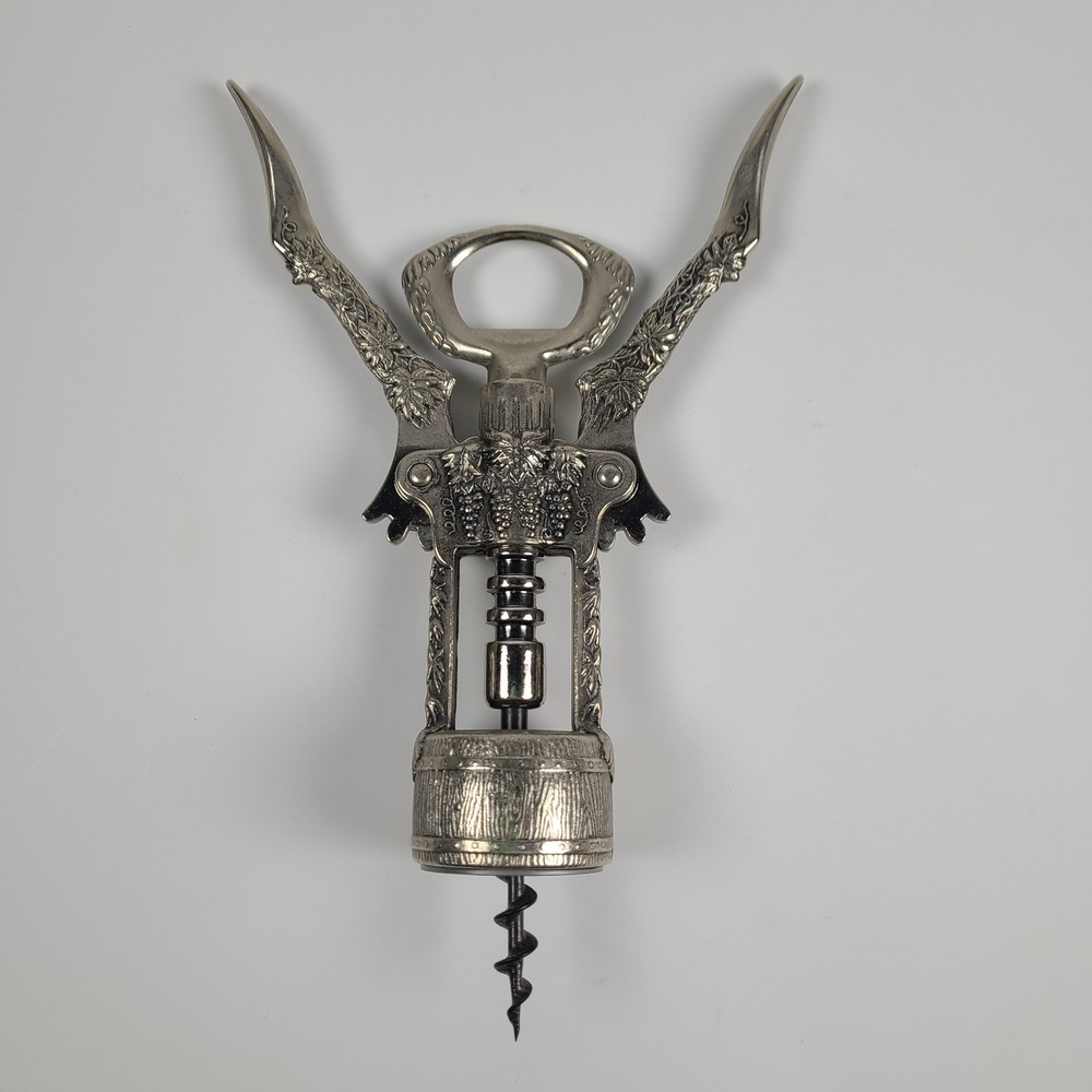 Italian Grape Vine Winged Wine Corkscrew Bottle Opener Barrel Shape EUC