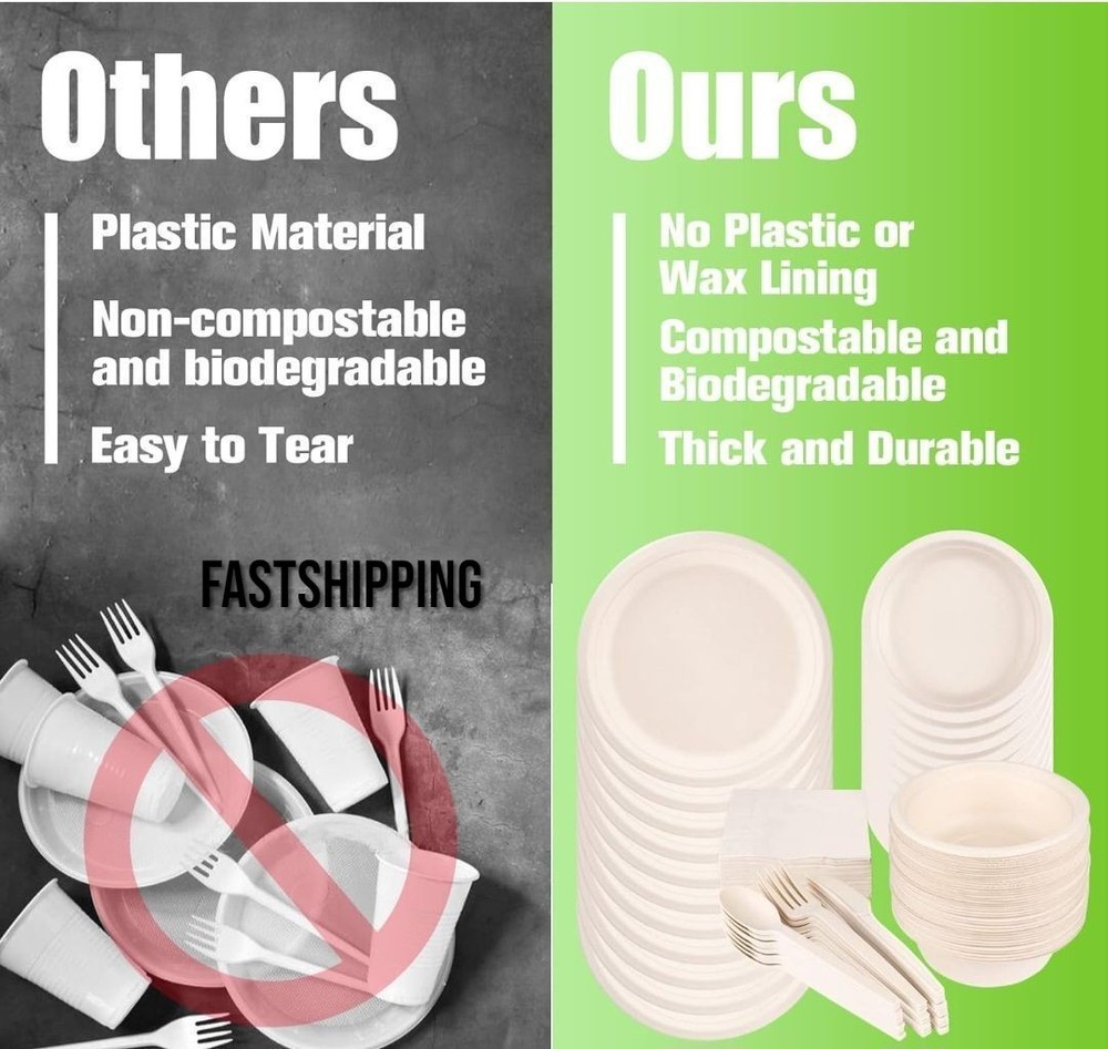 Dinnerware Set Disposable Paper Plates and Cutlery Set 100% Biodegradable