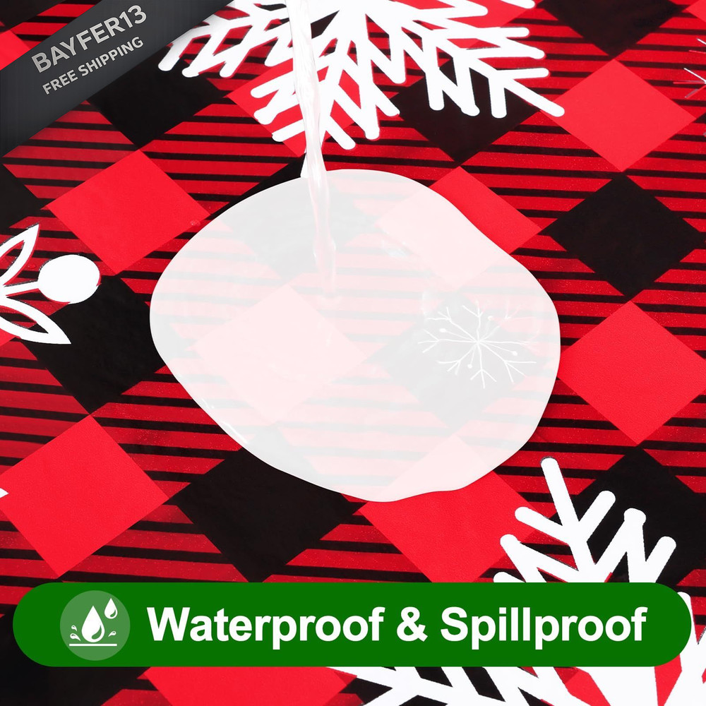 Smiry Plastic Christmas Tablecloth, 72" x 30" (Rectangular), Black & Red