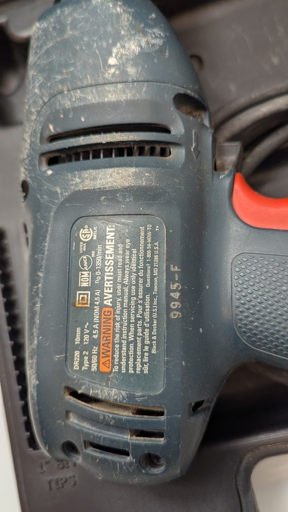 Black and Decker DR220 Corded 3/8" Variable Speed Drill with Case (No Bits)