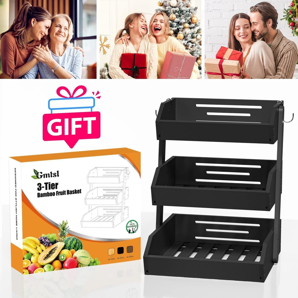 Bamboo Fruit Basket for Kitchen – 3 Tier Fruit Bowl For Kitchen Counter