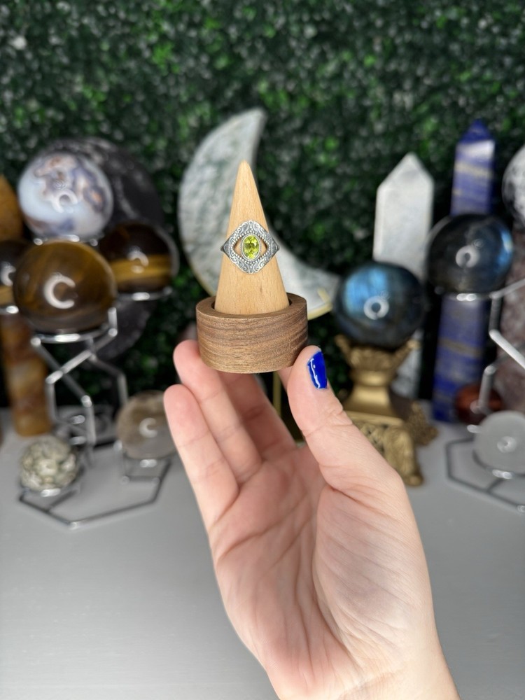 Peridot Third Eye Ring | Crystal Jewelry, Adjustable, 925 Silver