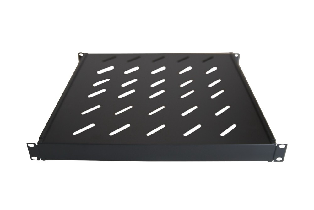 1U 19" 4 Post Fixed Vented Server Shelf, Adjustable Rack Mount 17in - 33in Black