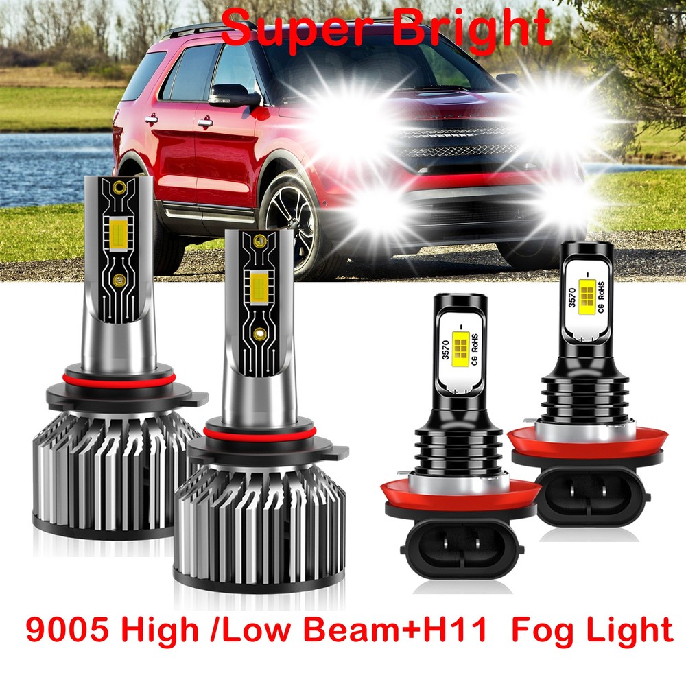 For Ford Explorer 2011-2015 4x LED Headlight Hi/Lo +Fog Light Bulbs Combo Kit