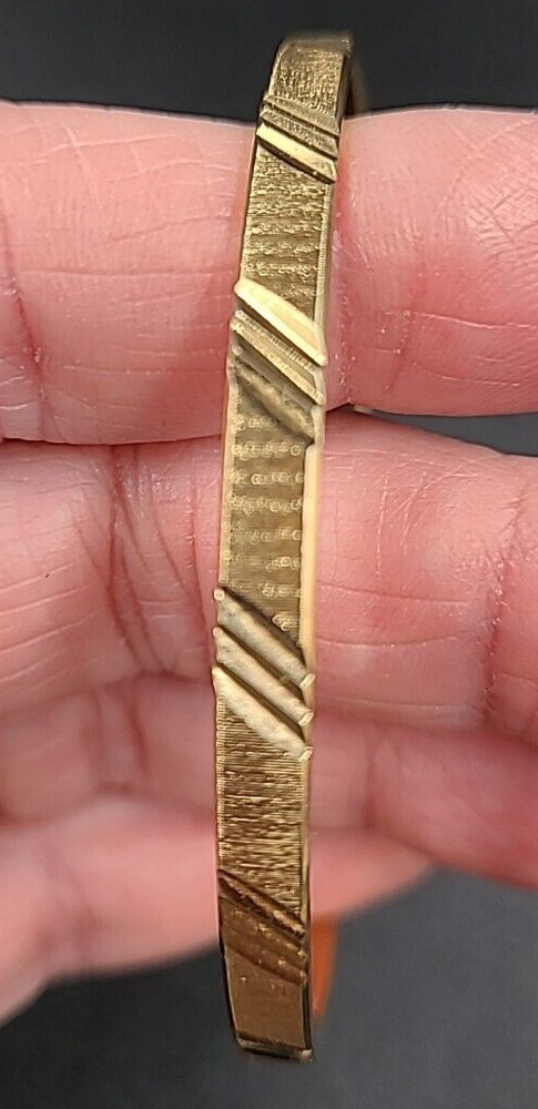 Monet Gold Tone Bangle Bracelet Etched Design Signed