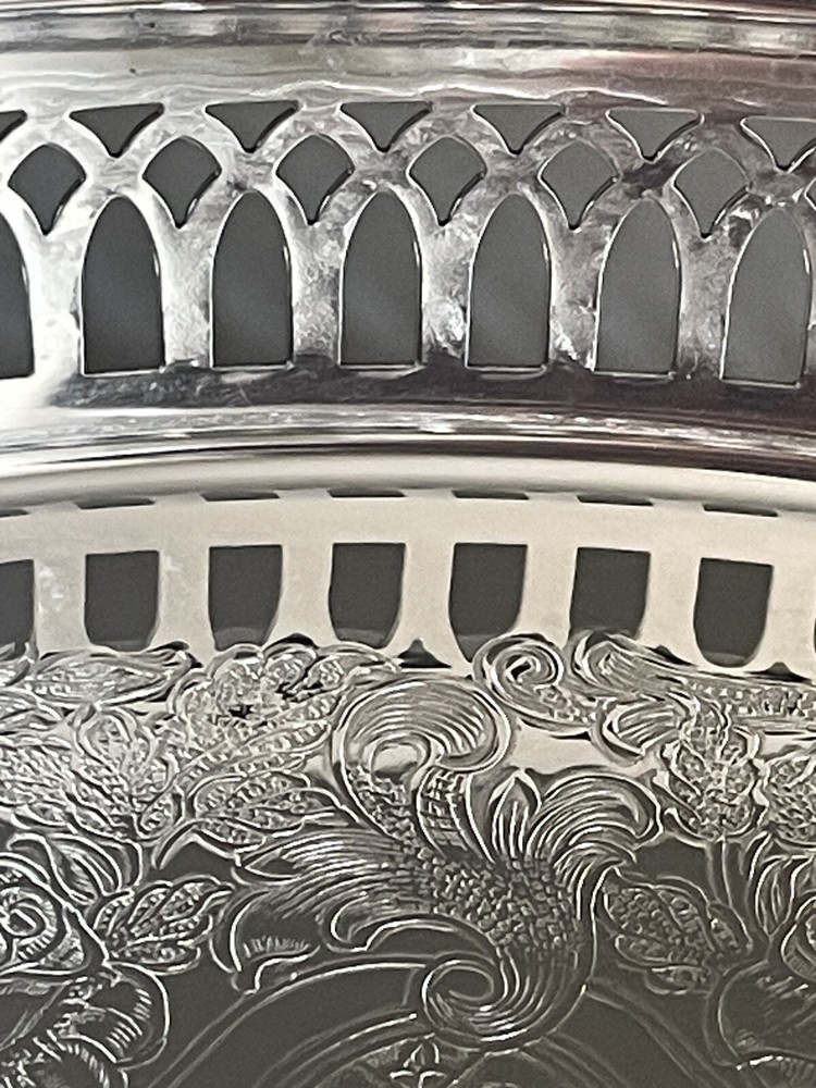REED & BARTON SILVER PLATE 13” ROUND PIERCED GALLERY TRAY