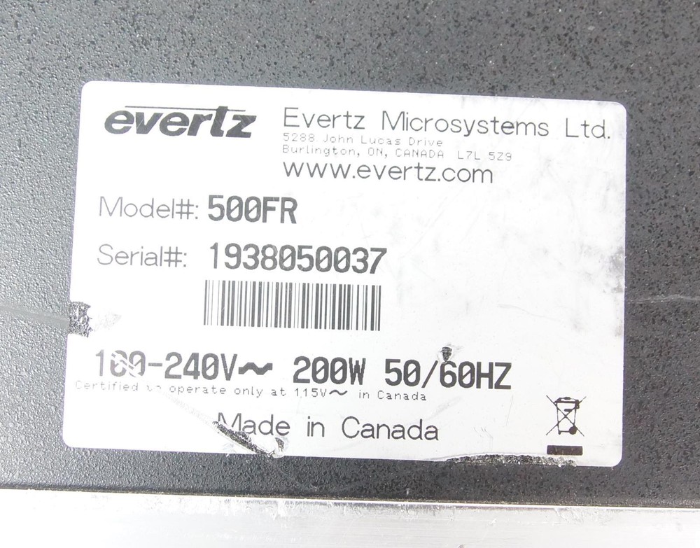 Evertz 500FR Frame with 500FC & 500DA2Q-HD Boards