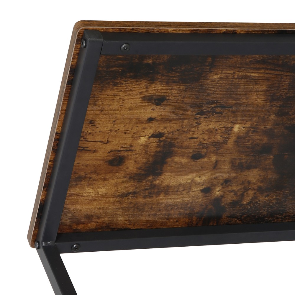 C Shaped End Table 2PCS Rustic Brown Side Table Bedside Table with Metal Frame