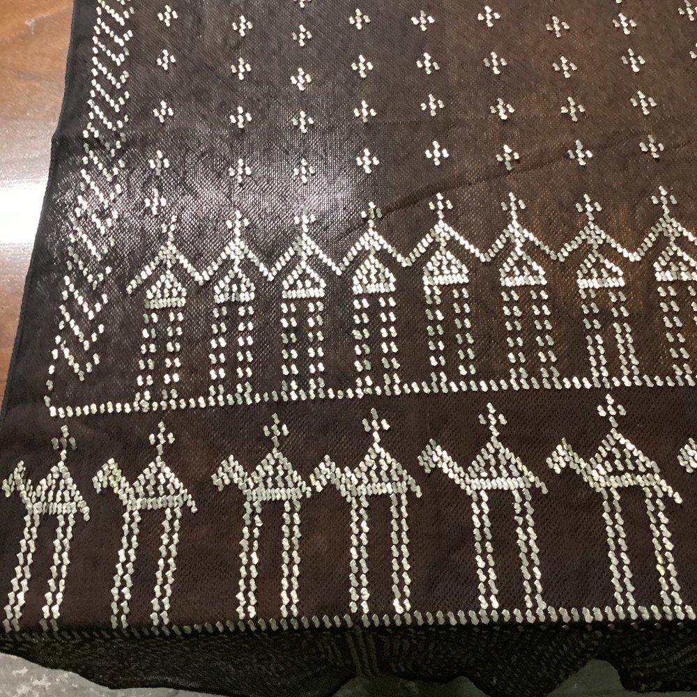 Black Silver Sequin-Like Table Runner Or Table Cloth - 90x27” Diamonds/Camels