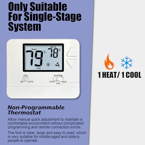 Non-Programmable Thermostats for Home Conventional Single-Stage White Backlight