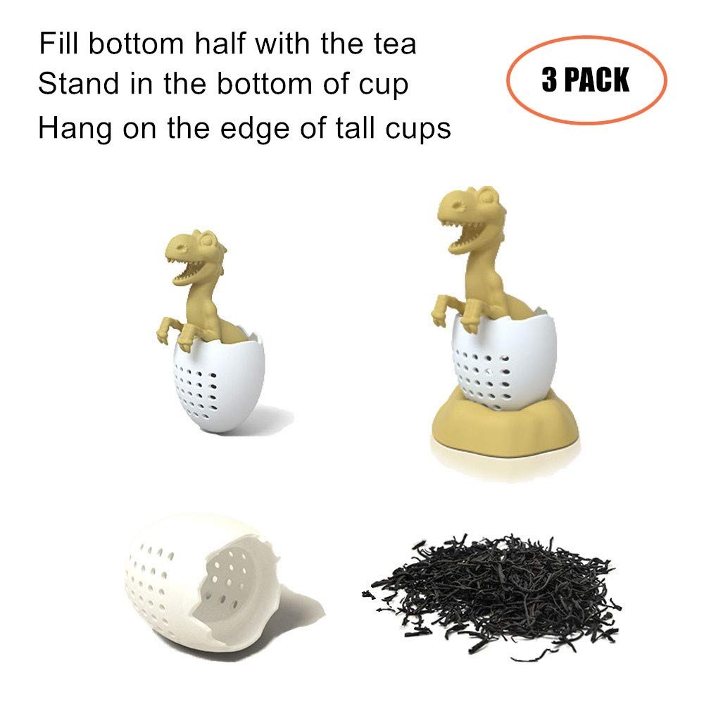 Tea Infuser,Dinosaur & eggshell Filter Diffuser Loose Dinosaur-YELLOW