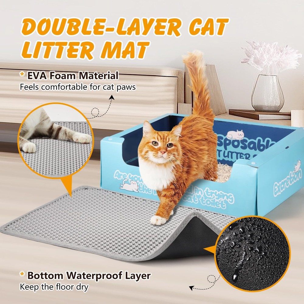 Double Layer Cat Litter Mat 24x15â€ - Mess-Free Litter Solution in Grey
