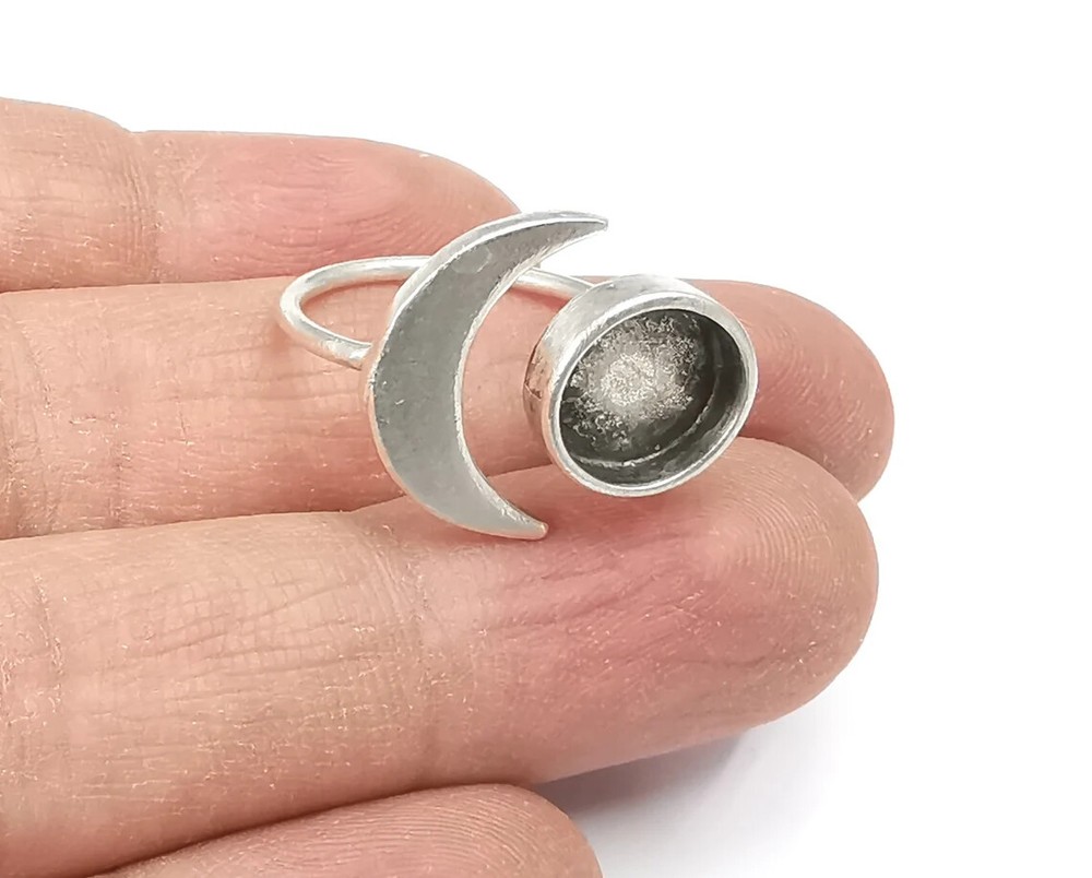 Crescent Moon Silver Ring Blank Base Bezel Settings Cabochon Mountings G27638