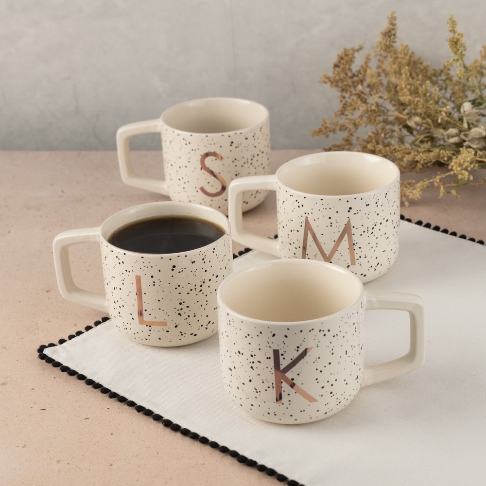 Stoneware Monogram A Mug, White Speckled
