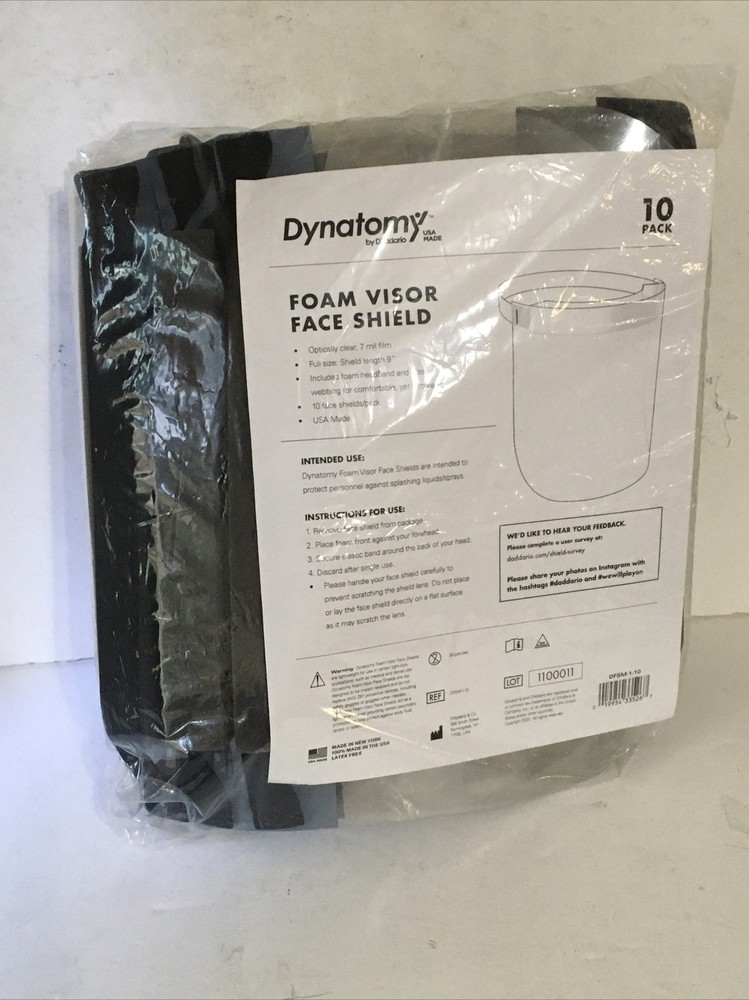 10-pack Single-Use Foam Visor Face Shields, Dynatomy