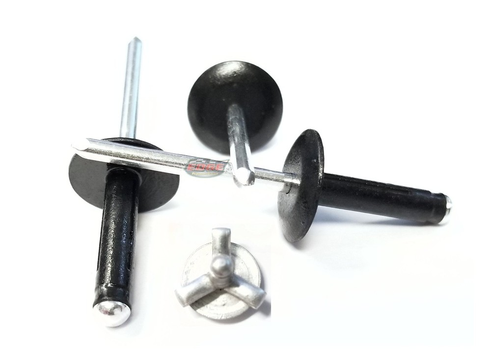Black Exploding Pop Rivets 3/16" Tri-Fold Large Head Aluminum Mandrel .040 - ...