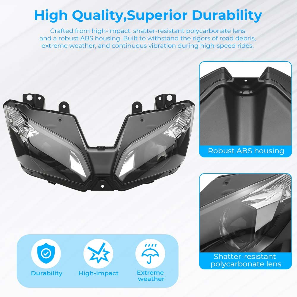 For KAWASAKI NINJA 300/ABS 2013-2017 2016 Black Front Headlight Light Assembly