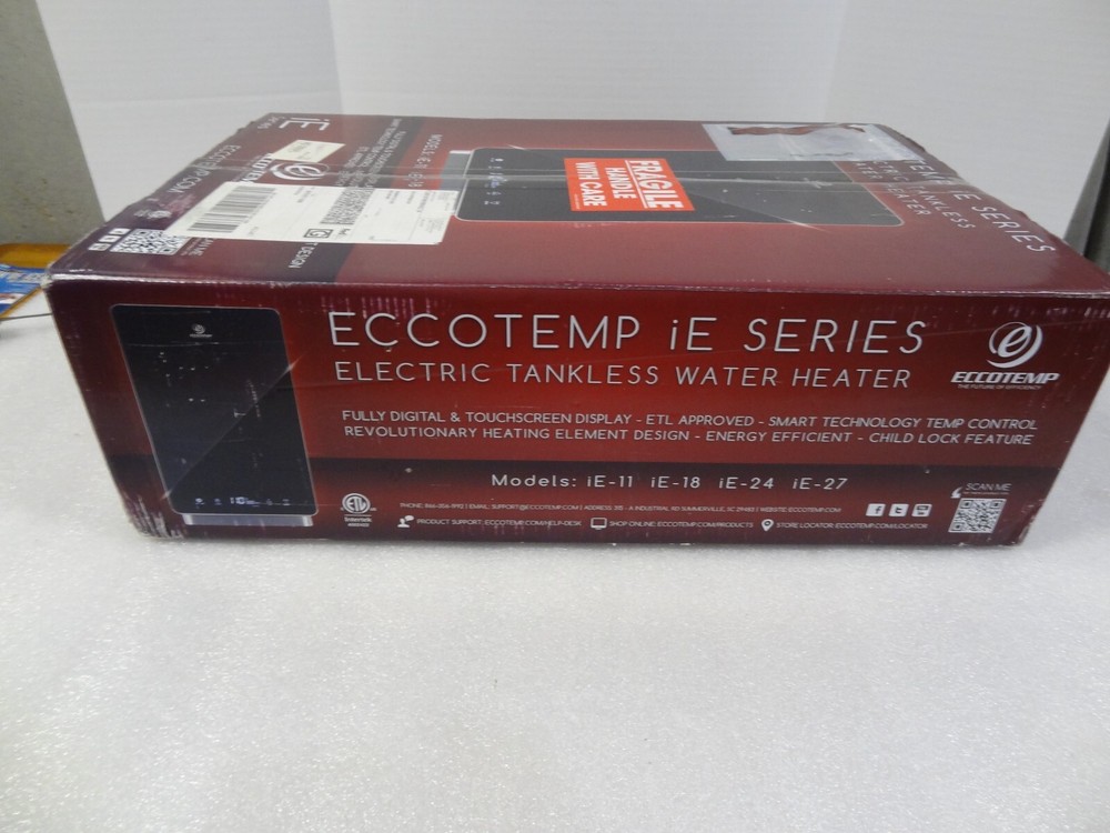 New NIB Eccotemp iE-27 27KW 3.5 GPM Electric Tankless Water Heater Black 240V