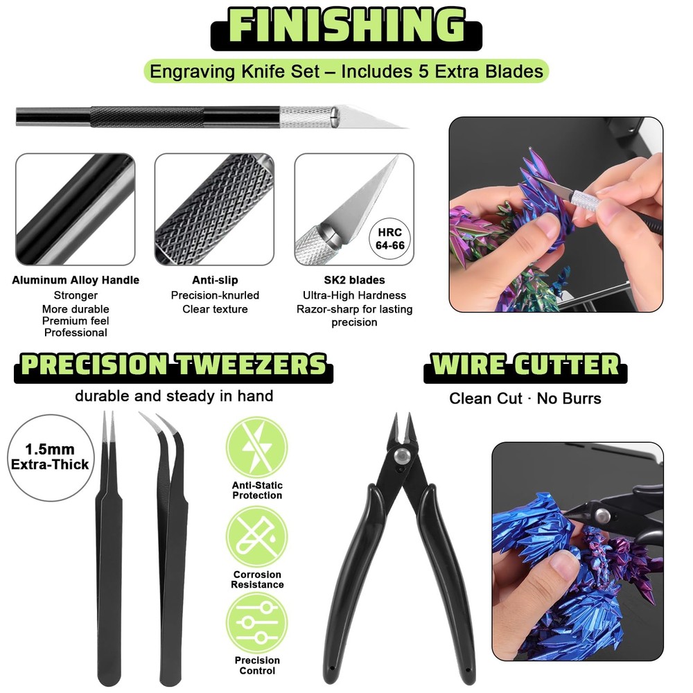 3D Printer Tools Kit, 34pcs Accessories for All FDM/SLA Black