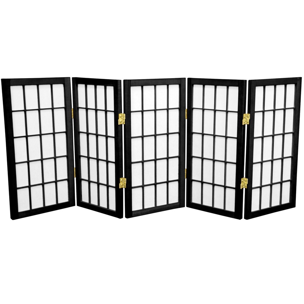 2 ft. Short Desktop Window Pane Shoji Screen - Black - 5 Panels