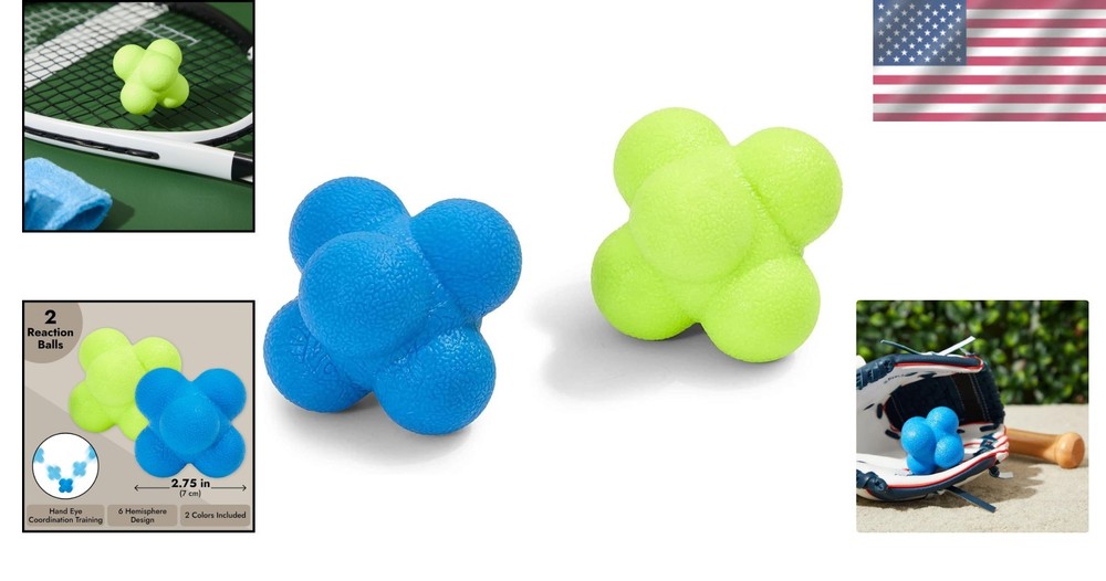 2 Pack Multicolor Rubber Reaction Balls for Agility Training and Reflex Speed