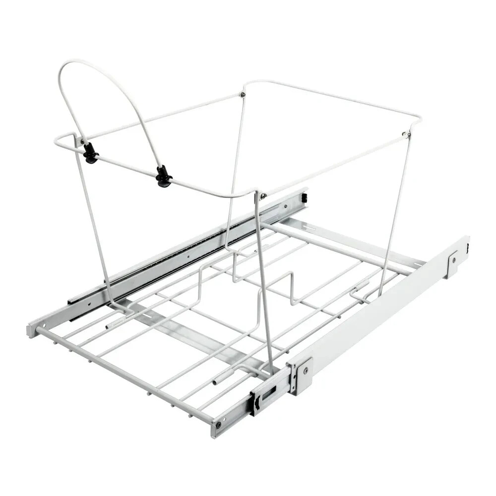 50 Quart White Double Can Kitchen Cabinet Pullout Trash Can System Bottom Mount