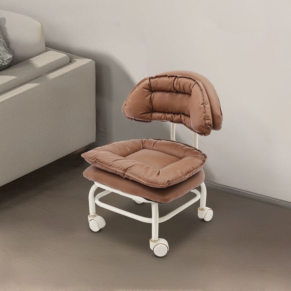 Rolling Stool with Back Rest, Heavy Duty Rolling Stool, Brown Roller Chair