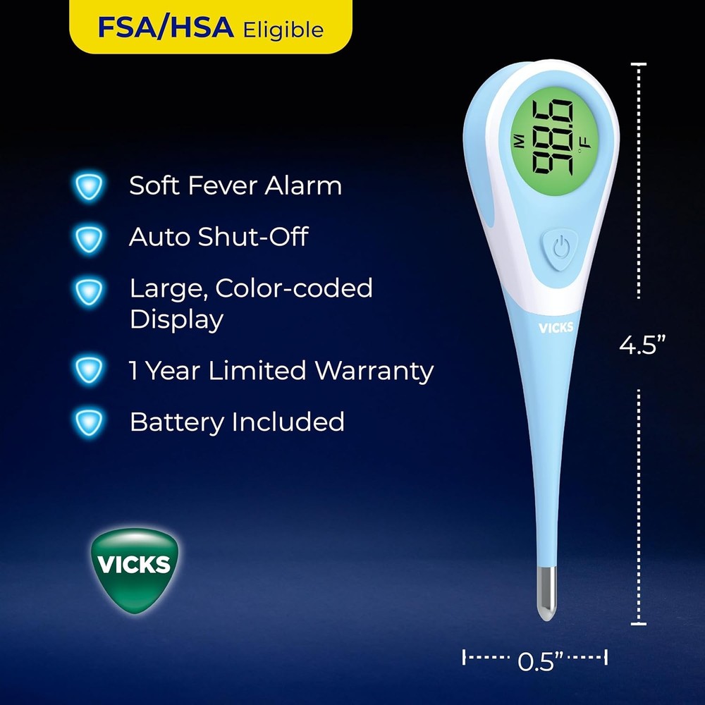 Vicks ComfortFlex Digital Thermometer: Accurate Color-Coded Reading in 8 Seconds