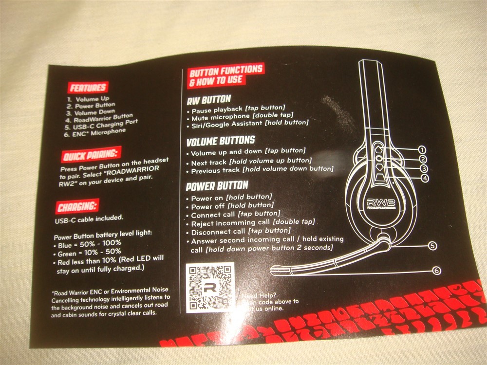 ROAD WARRIOR RW2 WIRELESS HEADSET -NOB
