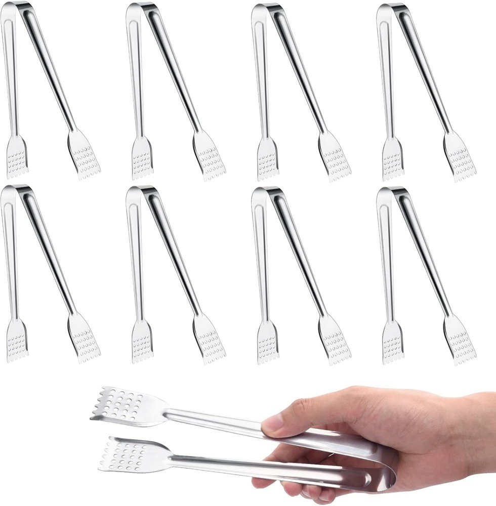 8 Pack 7 Inch Serving Tongs, Kitchen 7 （8 Pack）, Silver