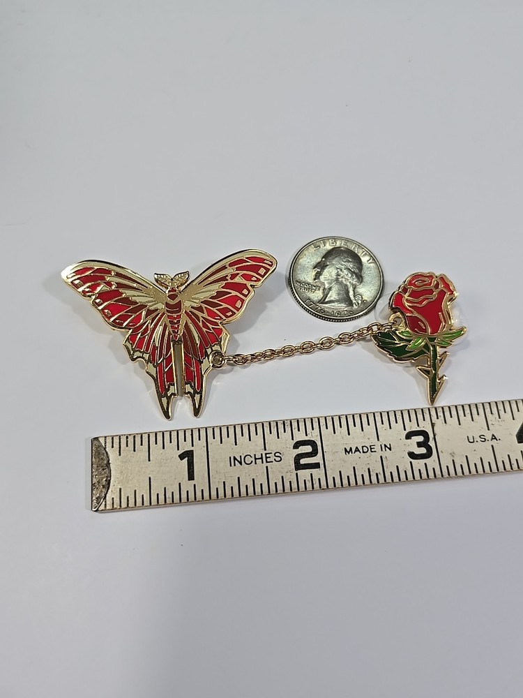 Butterfly & Rose Connected With Chain Lapel Pin