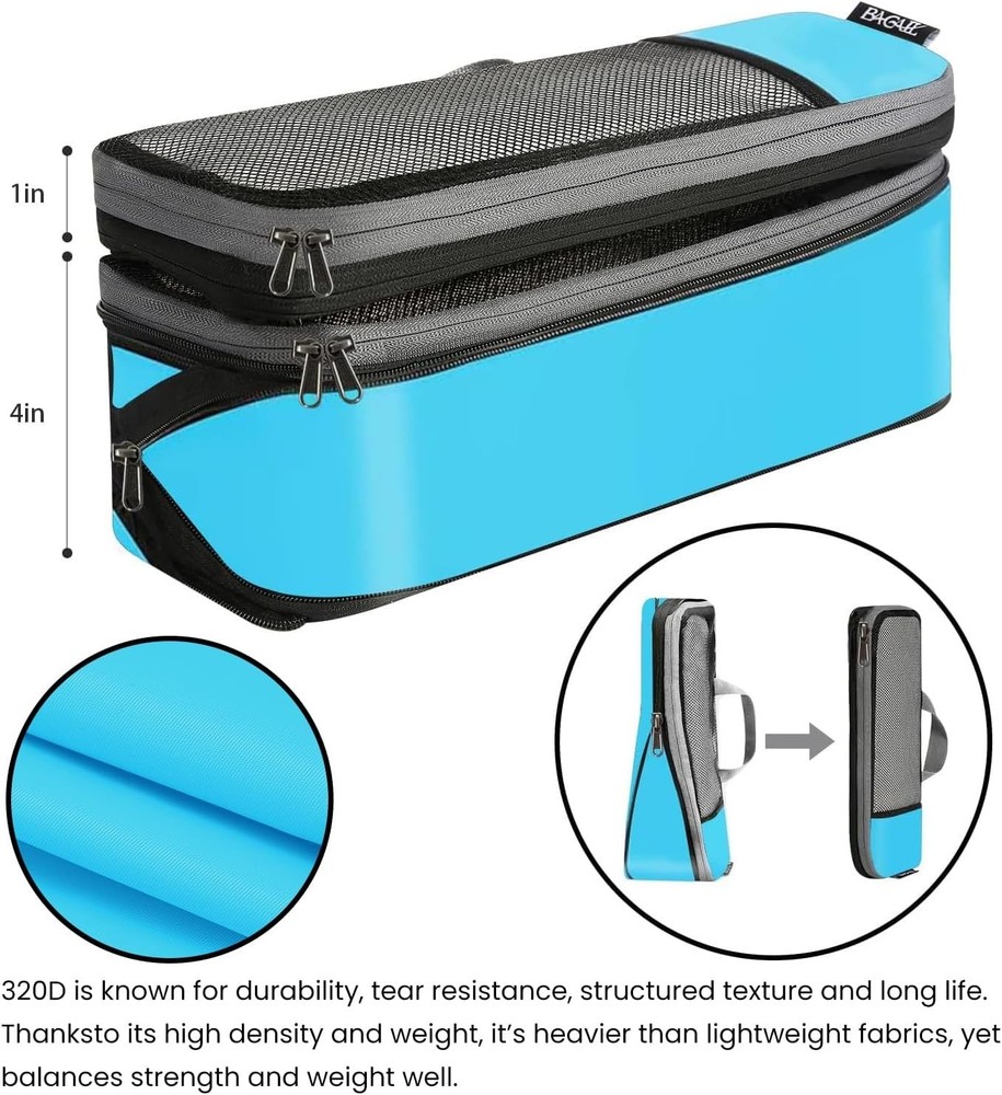 Organizational 6-Pack Compression Cubes - Lightweight Half Mesh Travel Solution