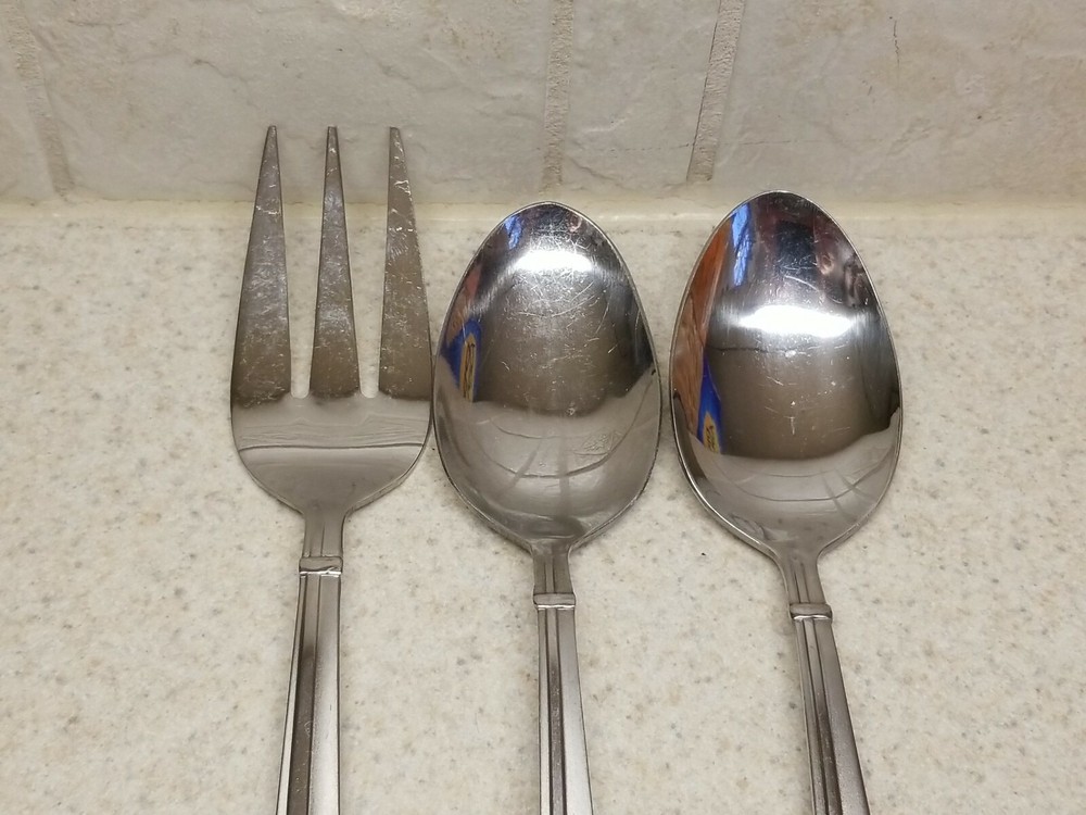 PFALTZGRAFF STAINLESS FLATWARE PFF29 3 MISCELLANEOUS PCS. MEAT FORK PLACE SPOONS
