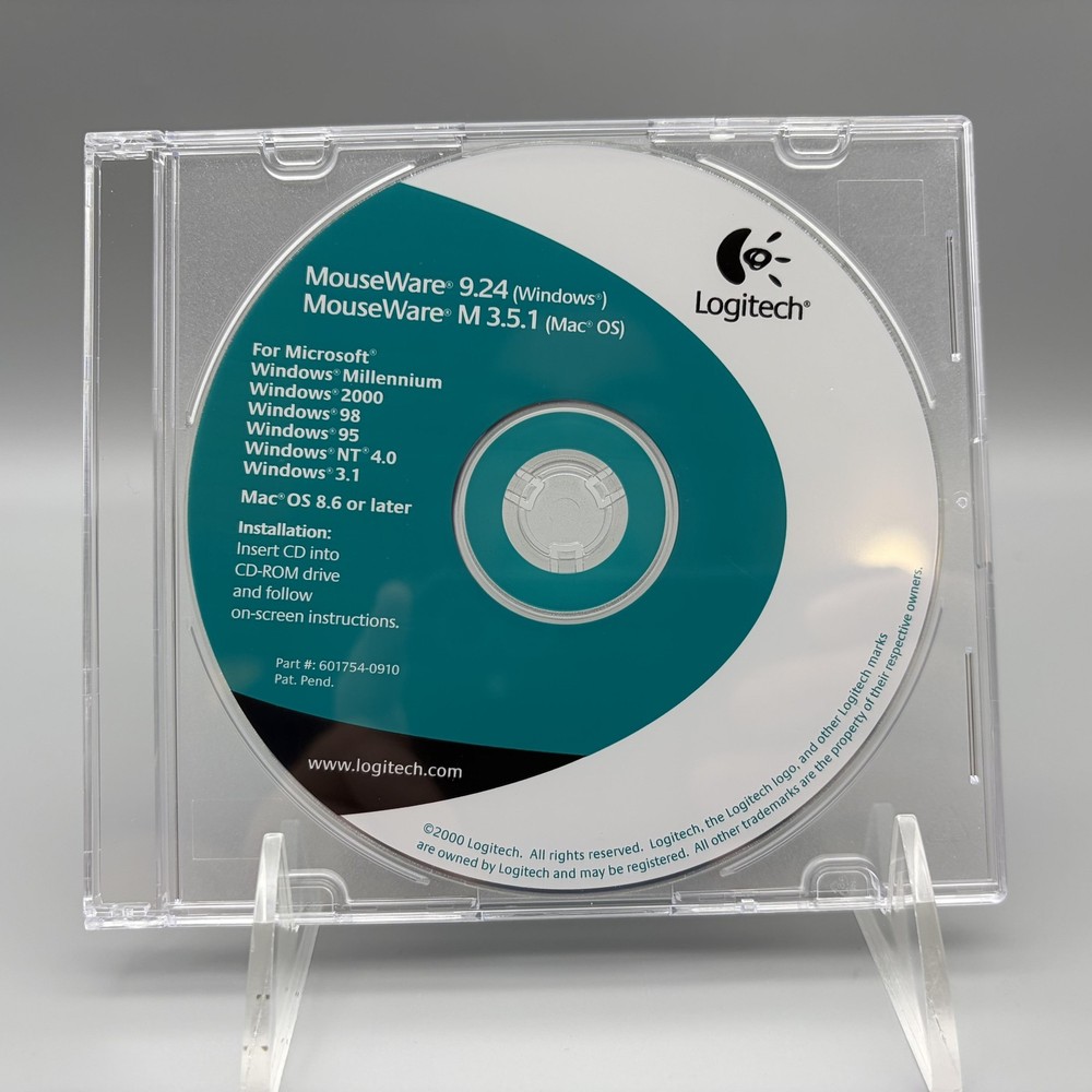 Vintage 2000 Logitech MouseWare 9.24 M 3.5.1 Driver CD-ROM Mac Windows Software