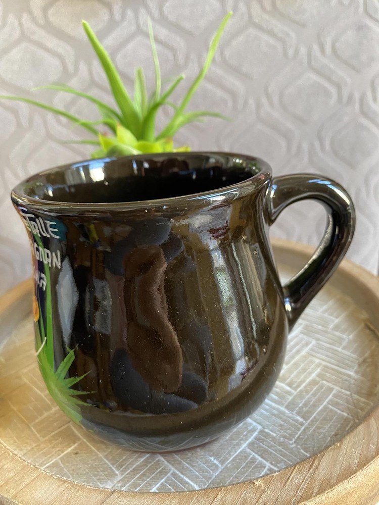 Hand-Painted Black Ceramic Mug with Spanish Inscription