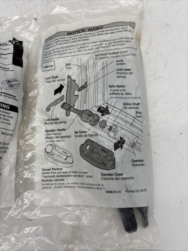 Andersen Window Hardware Pack Folding Traditional Black 9031748 New
