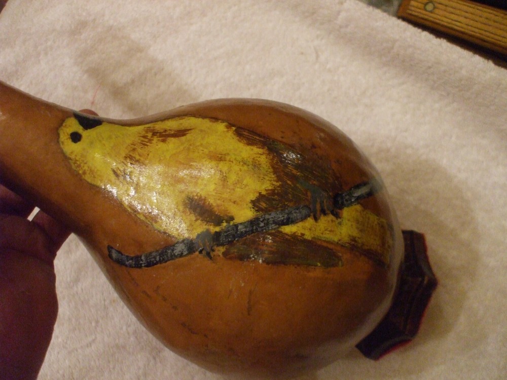 HAND PAINTED GOURD WITH PAINTED BIRD