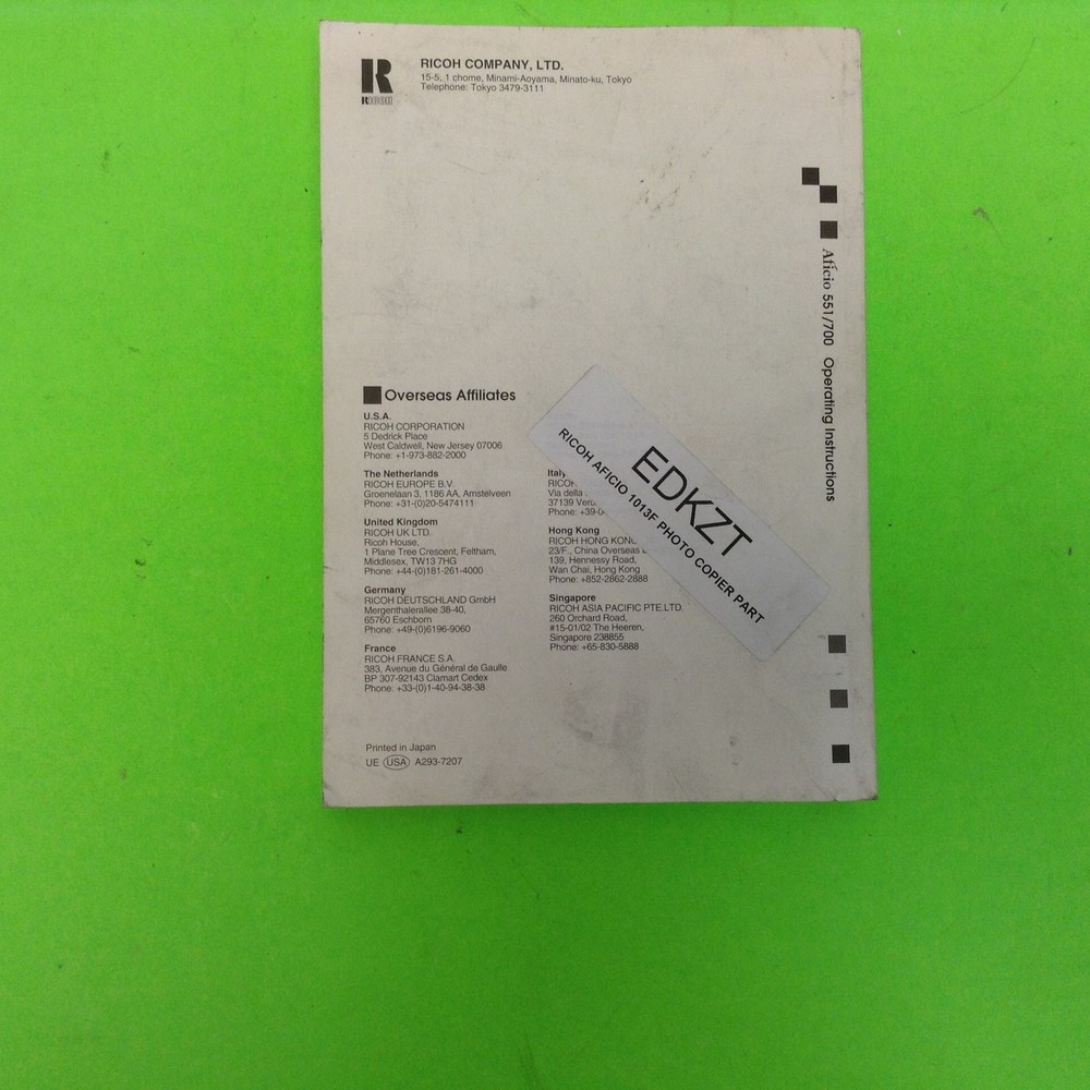 Ricoh Aficio 1013F Copier 551 /700 Operating Instructions Copy Reference Book