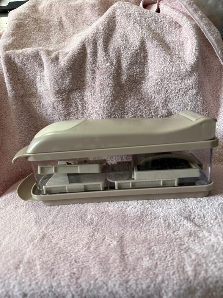 Multi-Blade Push Food Chopper with Container, Cleaning Tool, Beige