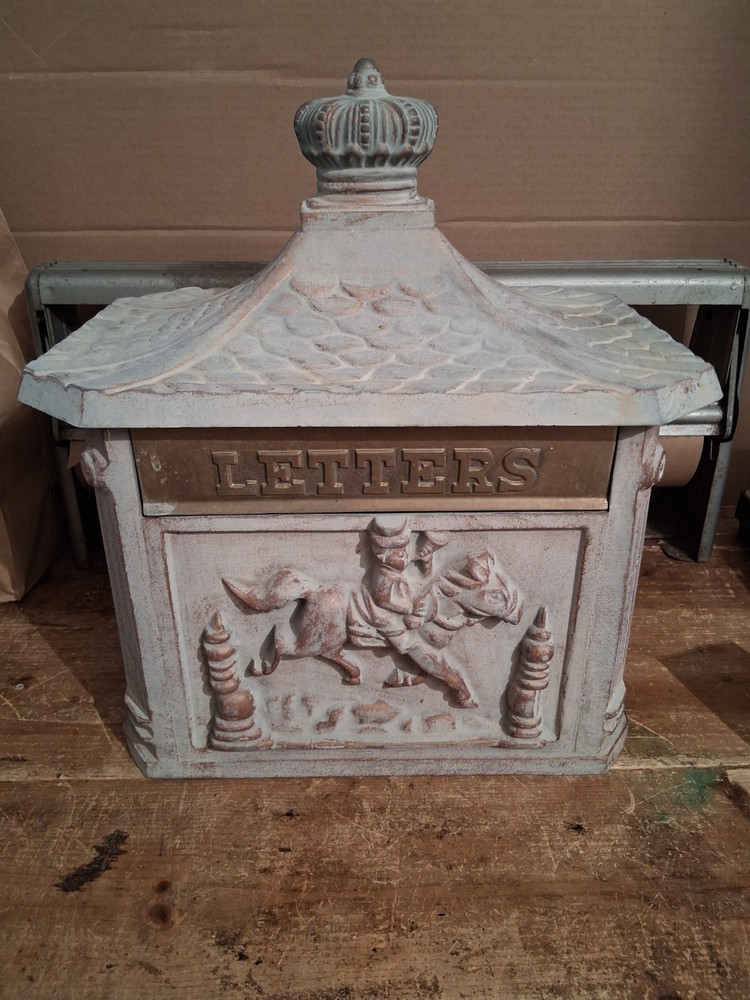 Antique Mailbox Locking Cast Brass Flap Decor Garden With Keys