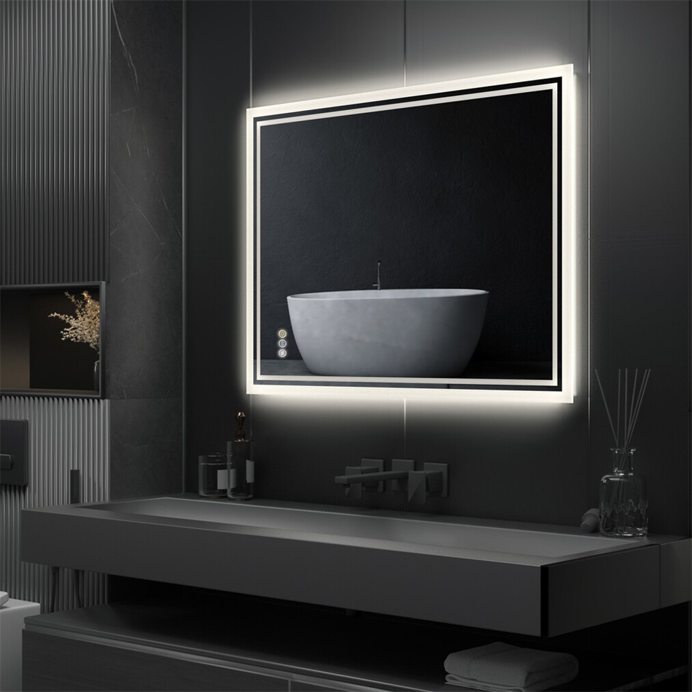 Rectangle Slim LED Bathroom Mirror Hanging Makeup Mirror Demister Sensor Switch