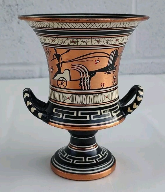 Hand painted Copper Double Handle Vase Hand Made In Greece.