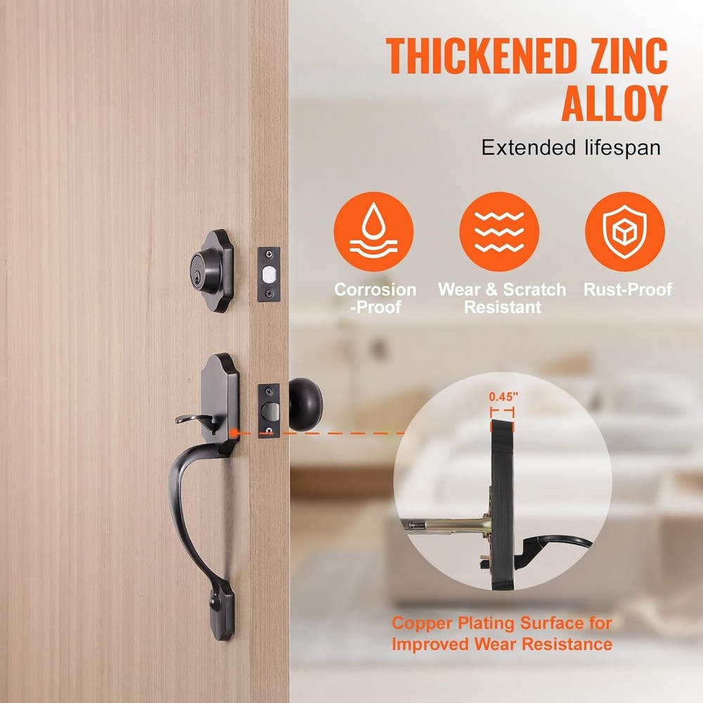 Front Door Handle and Deadbolt Set, Front Door Lock Set with Interior Knob, Adju