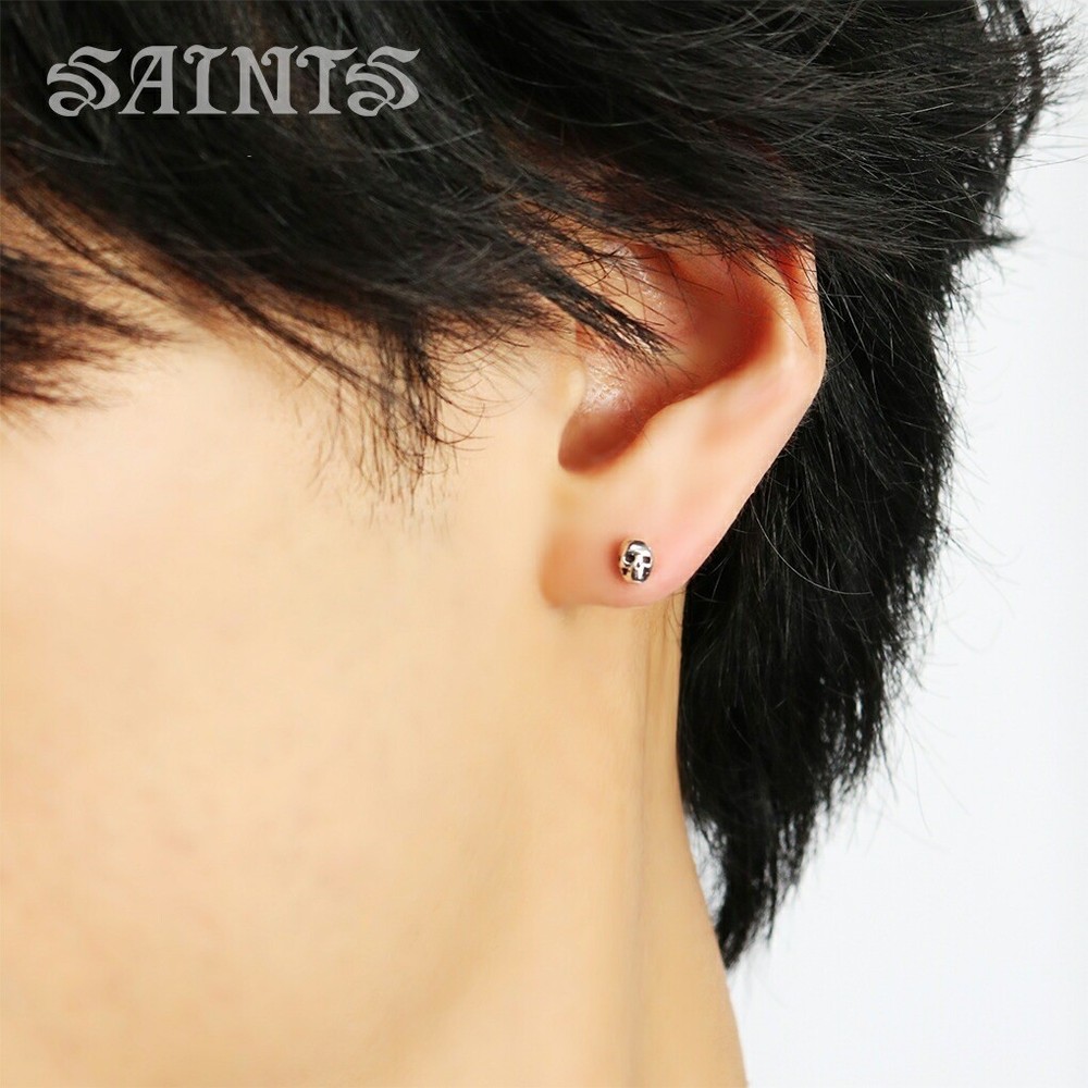 SAINTS Mini Silver Skull Stud Earring (Single, 925 Silver)