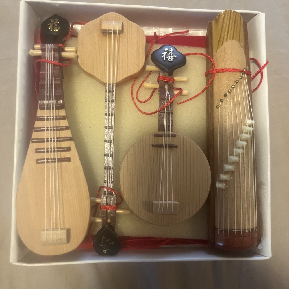 Vtg 4 Pc Miniature Chinese Classical Instrument Set