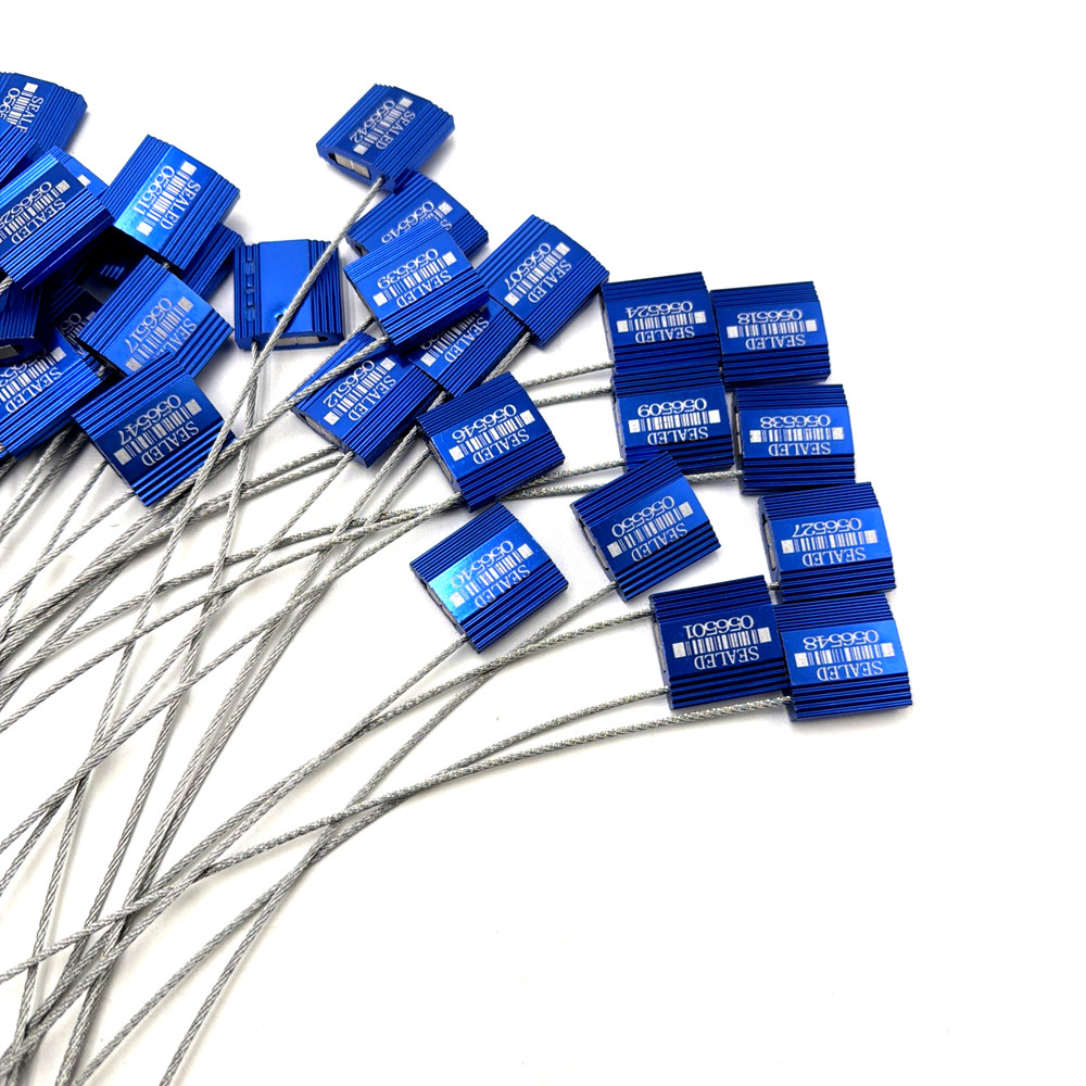 45 Blue High Security Cable Seals Pull Tight Numbered Barcode Steel Wire Tags